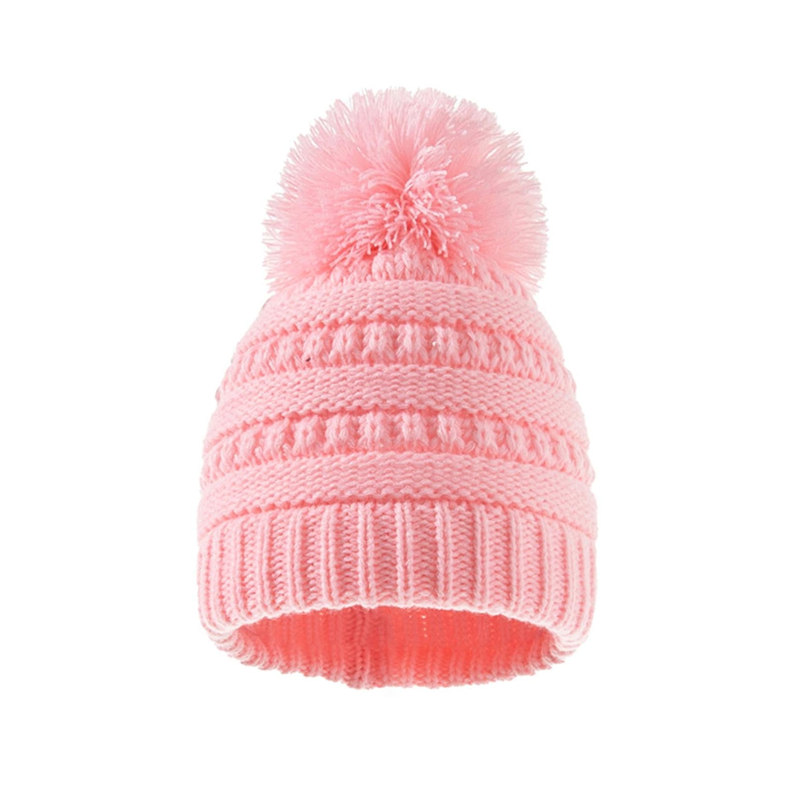 2Pcs Baby Winter Warm Hat Kids Knit Beanie Scarf Set Windproof Pink Hat