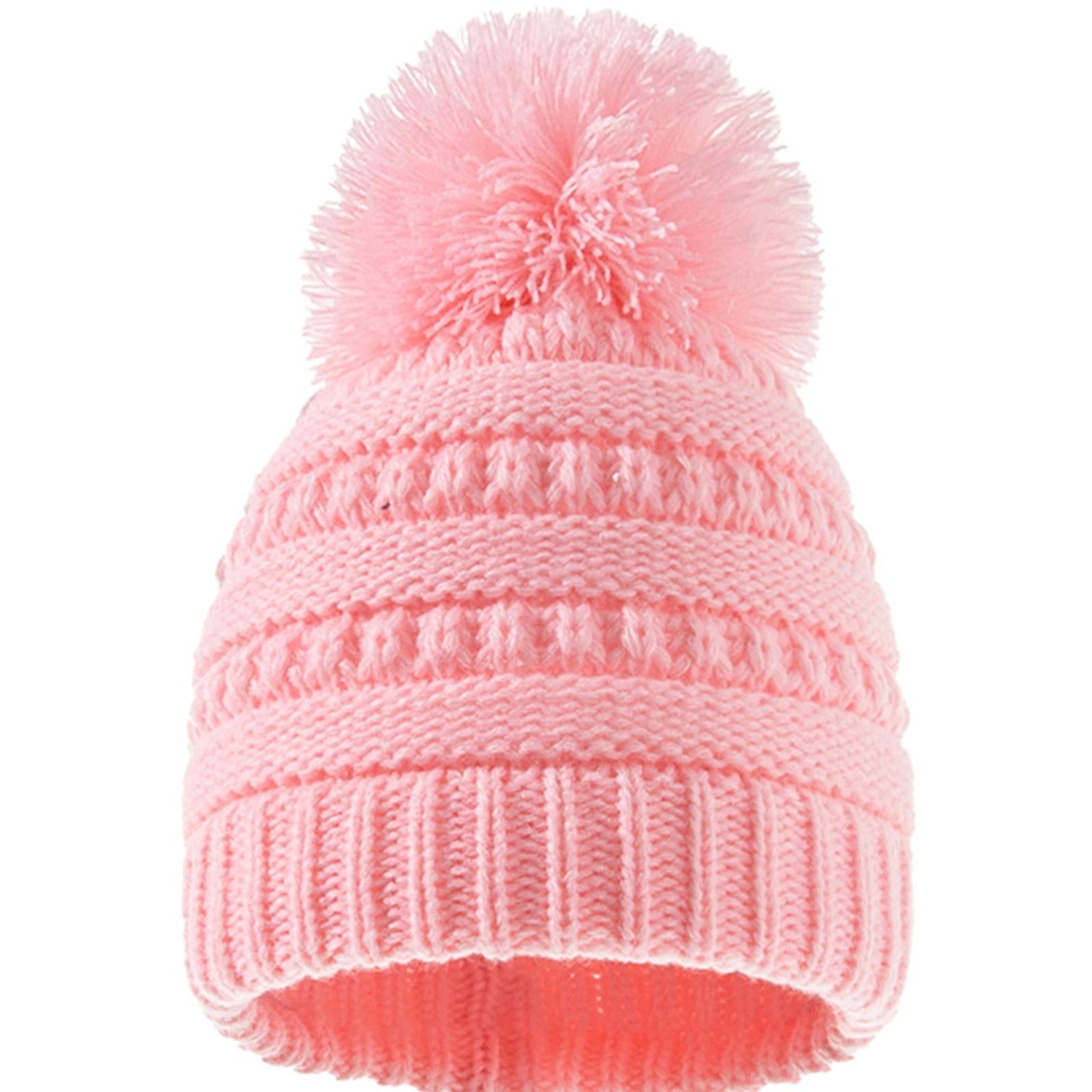 2Pcs Baby Winter Warm Hat Kids Knit Beanie Scarf Set Windproof Pink Hat