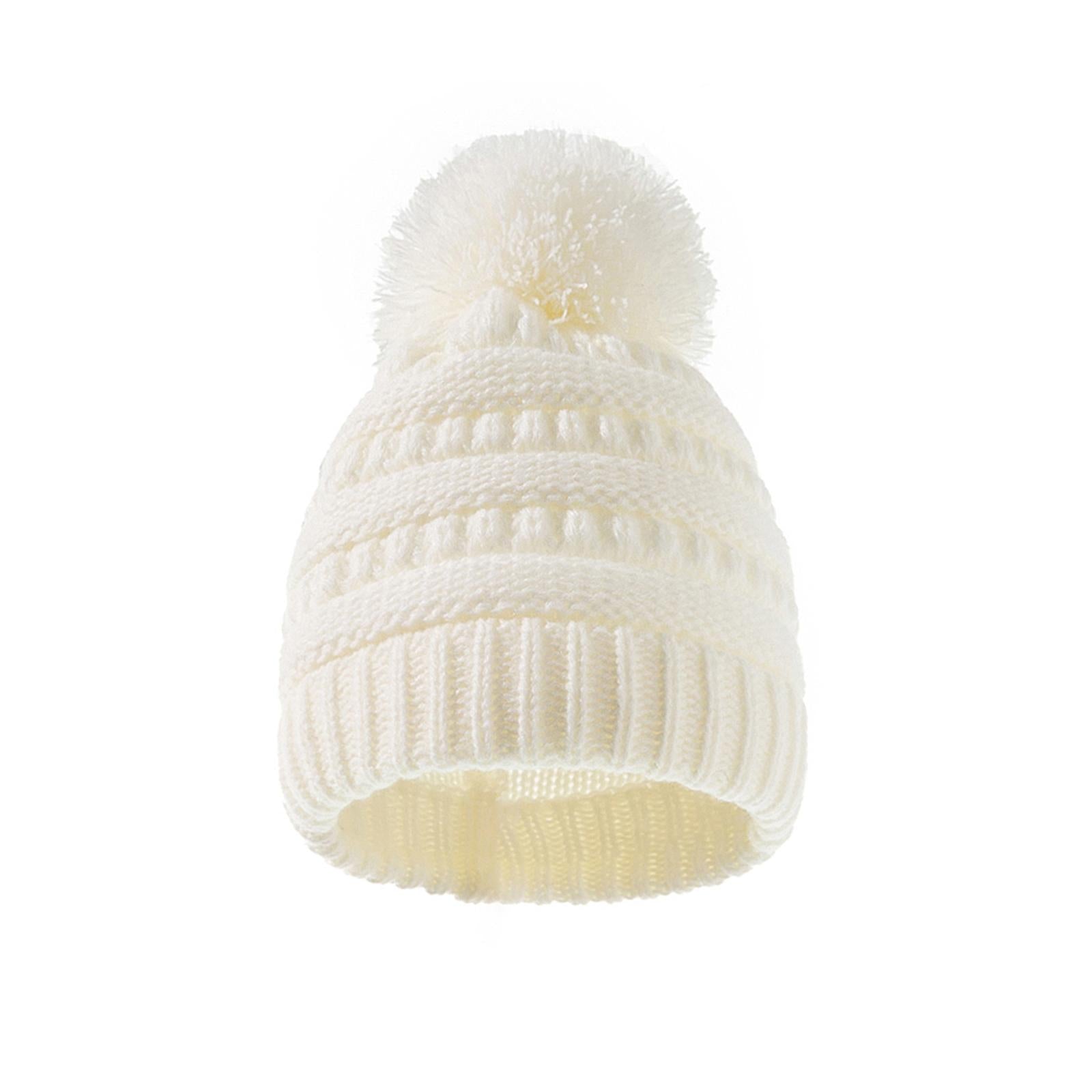 2Pcs Baby Winter Warm Hat Kids Knit Beanie Scarf Set Windproof White Hat