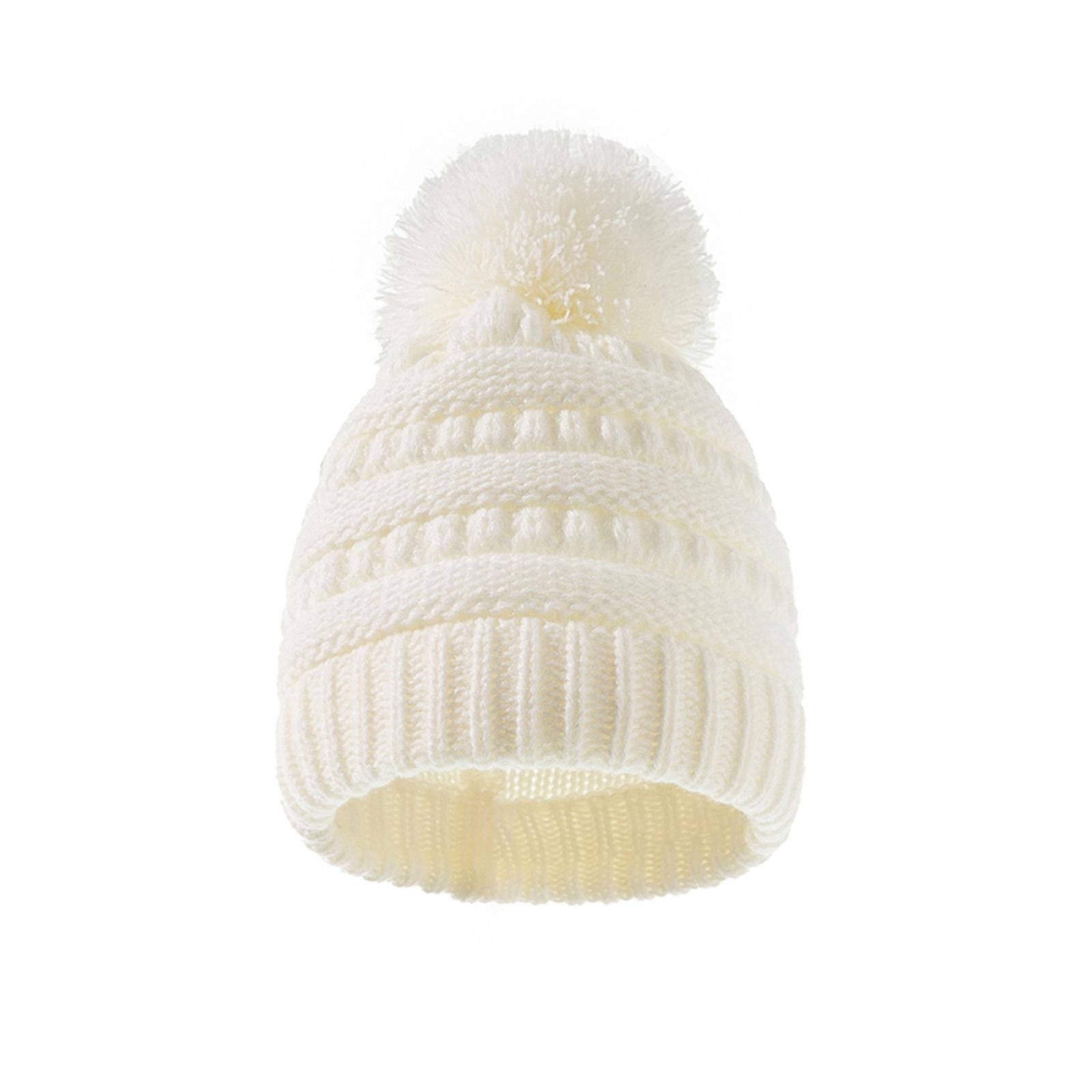 2Pcs Baby Winter Warm Hat Kids Knit Beanie Scarf Set Windproof White Hat