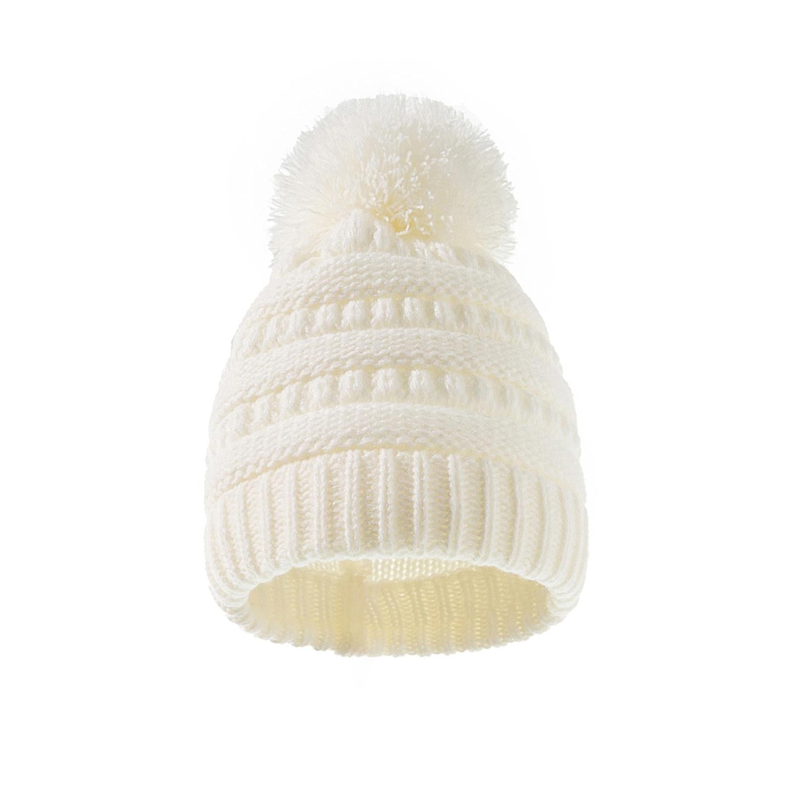 2Pcs Baby Winter Warm Hat Kids Knit Beanie Scarf Set Windproof White Hat