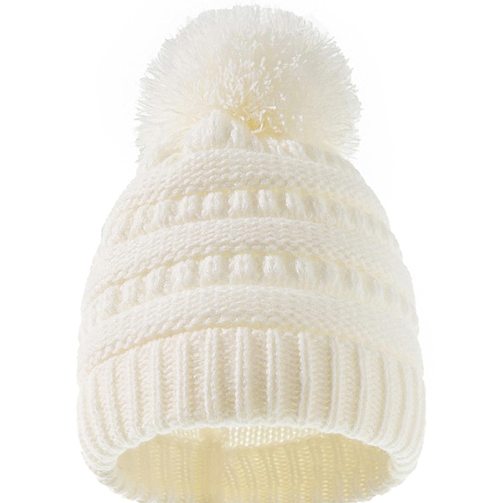 2Pcs Baby Winter Warm Hat Kids Knit Beanie Scarf Set Windproof White Hat