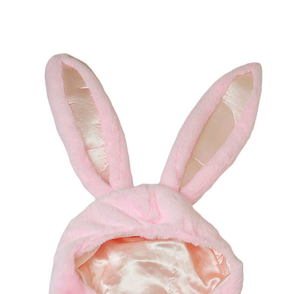 Cute Rabbit Hat with Adjustable Ears Warm Animal Soft Plush Pink