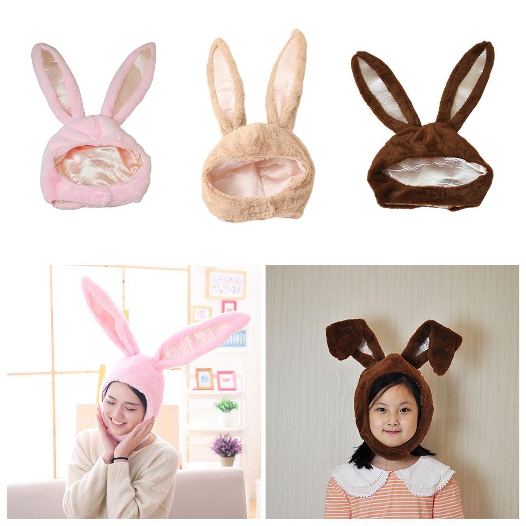 Cute Rabbit Hat with Adjustable Ears Warm Animal Soft Plush Pink