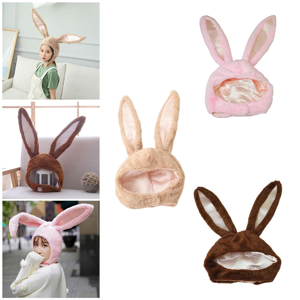 Cute Rabbit Hat with Adjustable Ears Warm Animal Soft Plush Pink