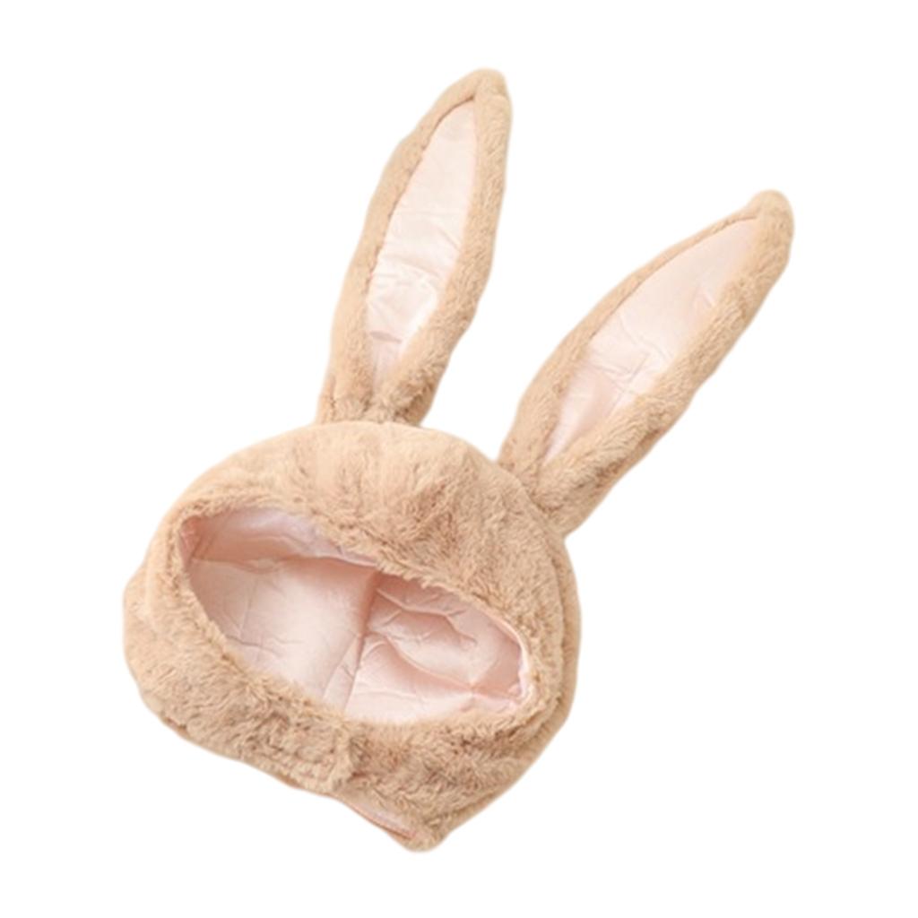 Cute Rabbit Hat with Adjustable Ears Warm Animal Soft Plush Light Brown