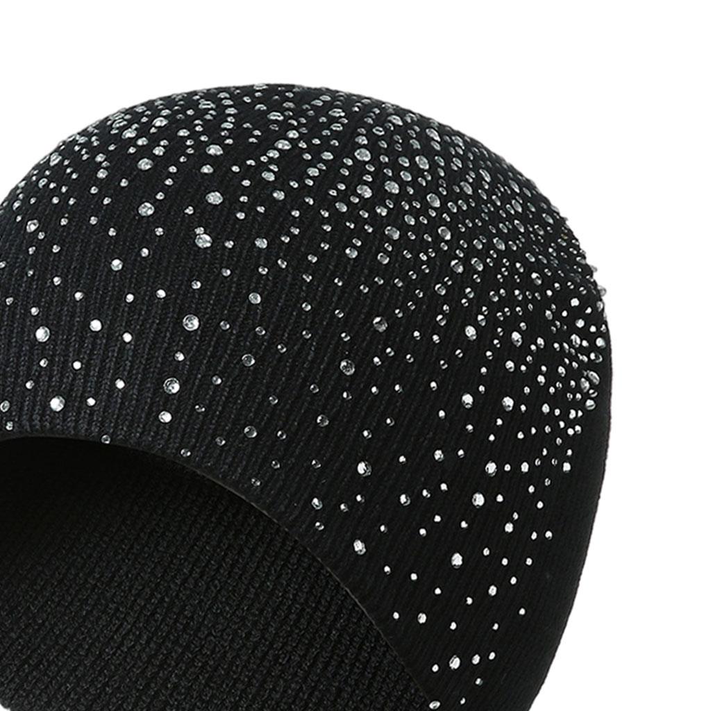 Winter Women Beanie Hat Knitted Thick Warm Acrylic Plain Soft Caps Black