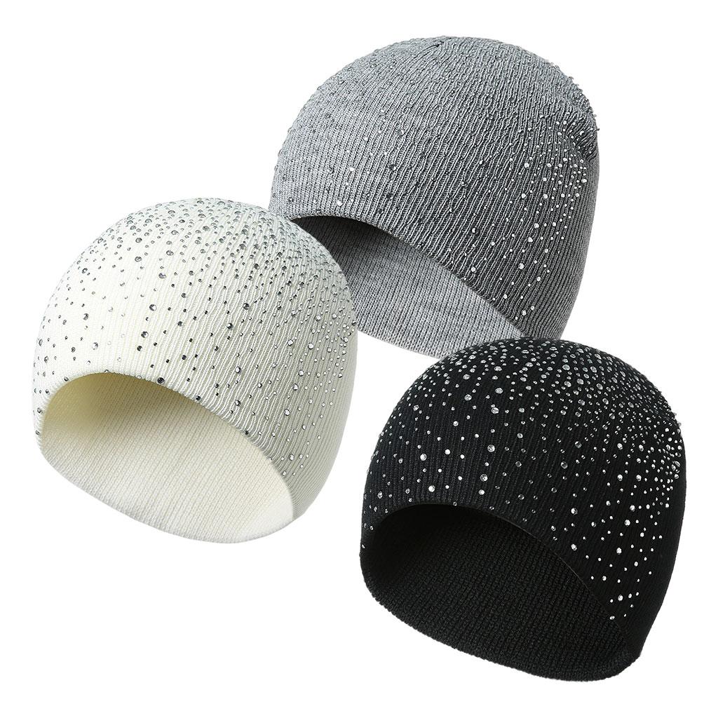 Winter Women Beanie Hat Knitted Thick Warm Acrylic Plain Soft Caps Black