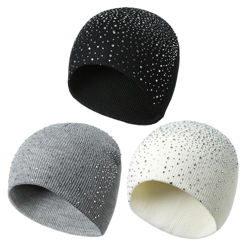 Winter Women Beanie Hat Knitted Thick Warm Acrylic Plain Soft Caps Black