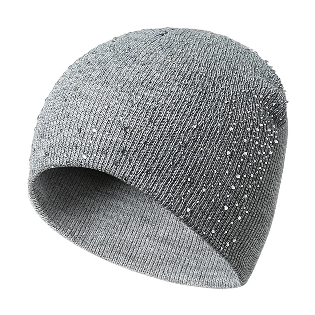Winter Women Beanie Hat Knitted Thick Warm Acrylic Plain Soft Caps Gray