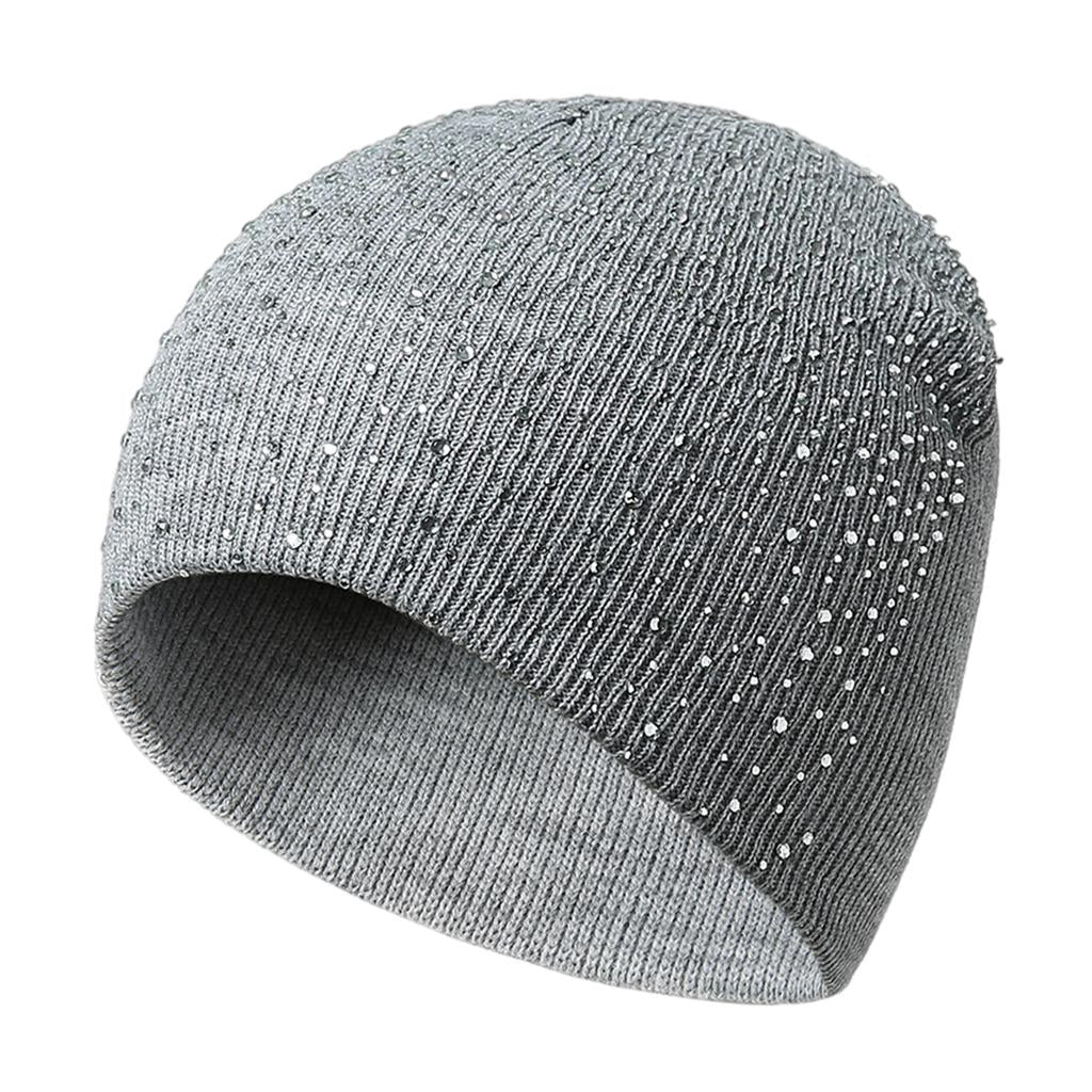 Winter Women Beanie Hat Knitted Thick Warm Acrylic Plain Soft Caps Gray