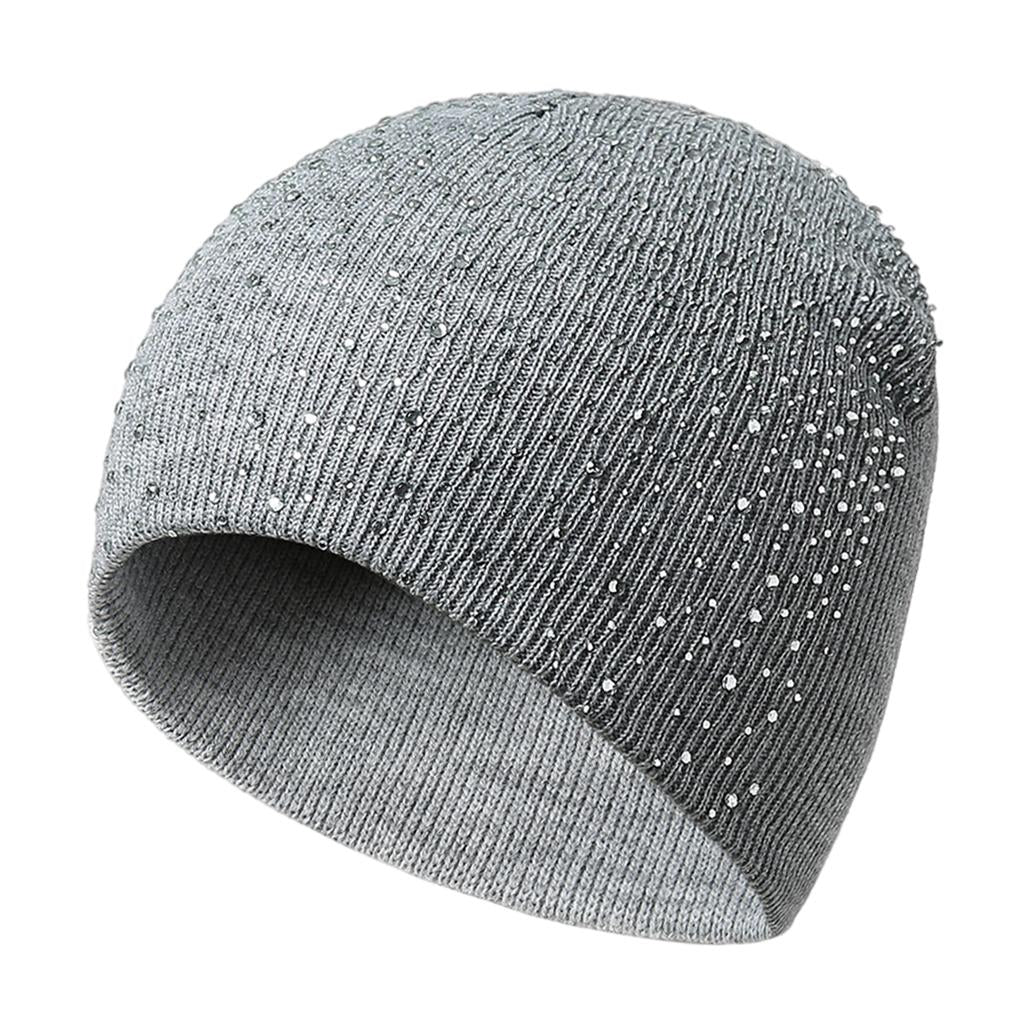 Winter Women Beanie Hat Knitted Thick Warm Acrylic Plain Soft Caps Gray