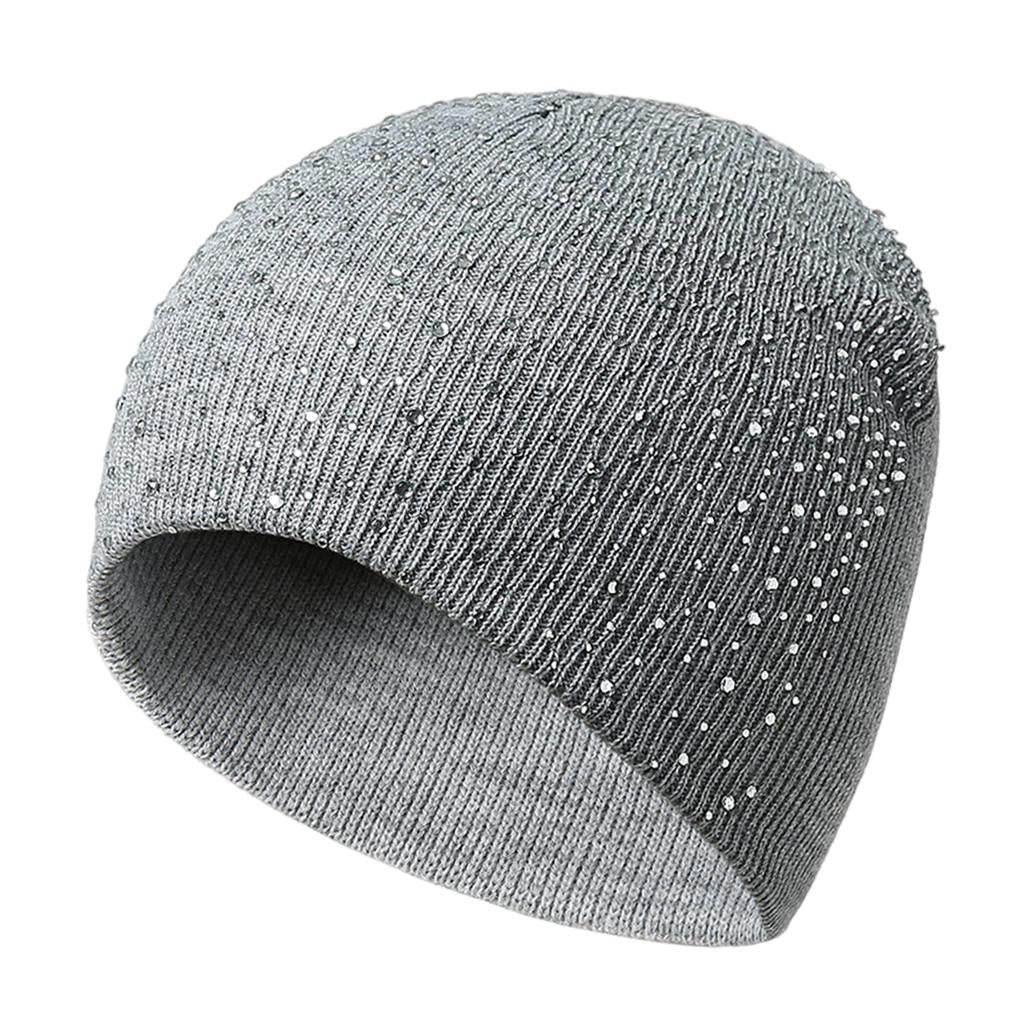 Winter Women Beanie Hat Knitted Thick Warm Acrylic Plain Soft Caps Gray