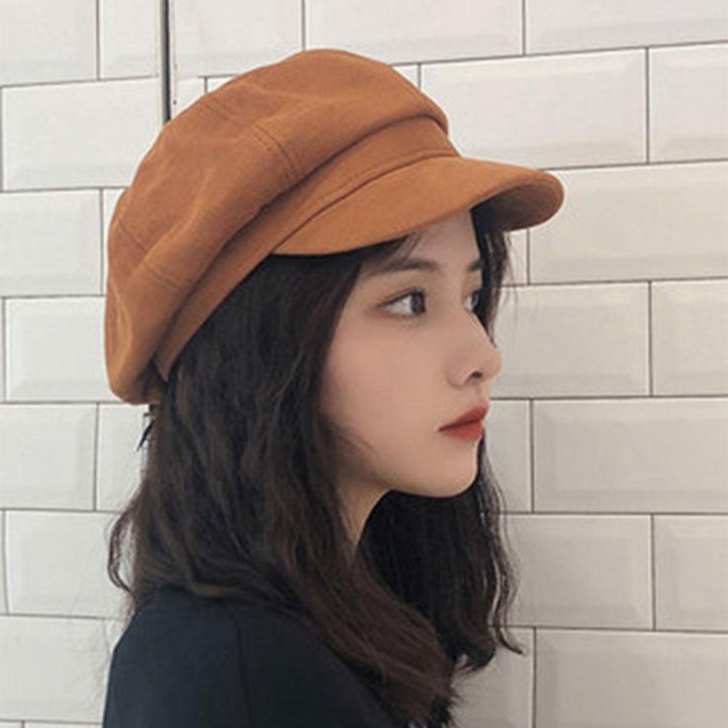 Warm Solid Berets Hat Chain Flat Hat Visor Peaked Hat Outdoor Brown