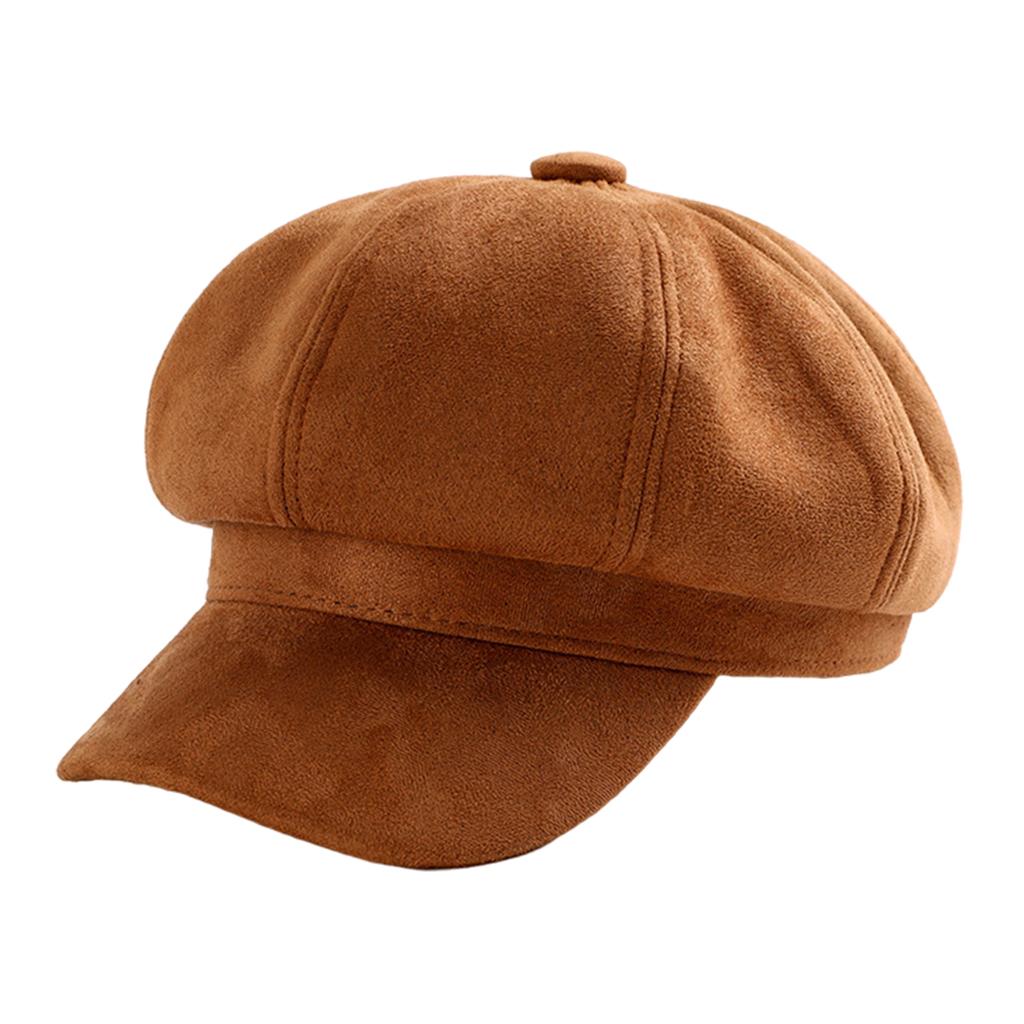 Warm Solid Berets Hat Chain Flat Hat Visor Peaked Hat Outdoor Brown