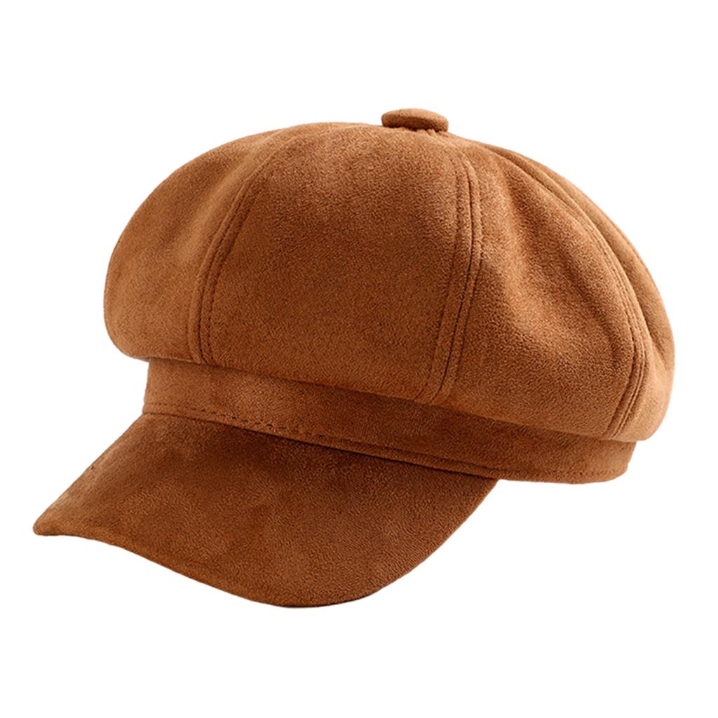 Warm Solid Berets Hat Chain Flat Hat Visor Peaked Hat Outdoor Brown