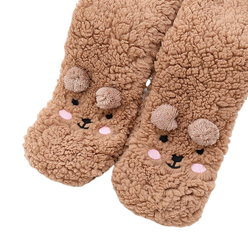 Coral Fleece Socks Thick Little Bear Warm Cozy for Work Sleeping Winter Brown