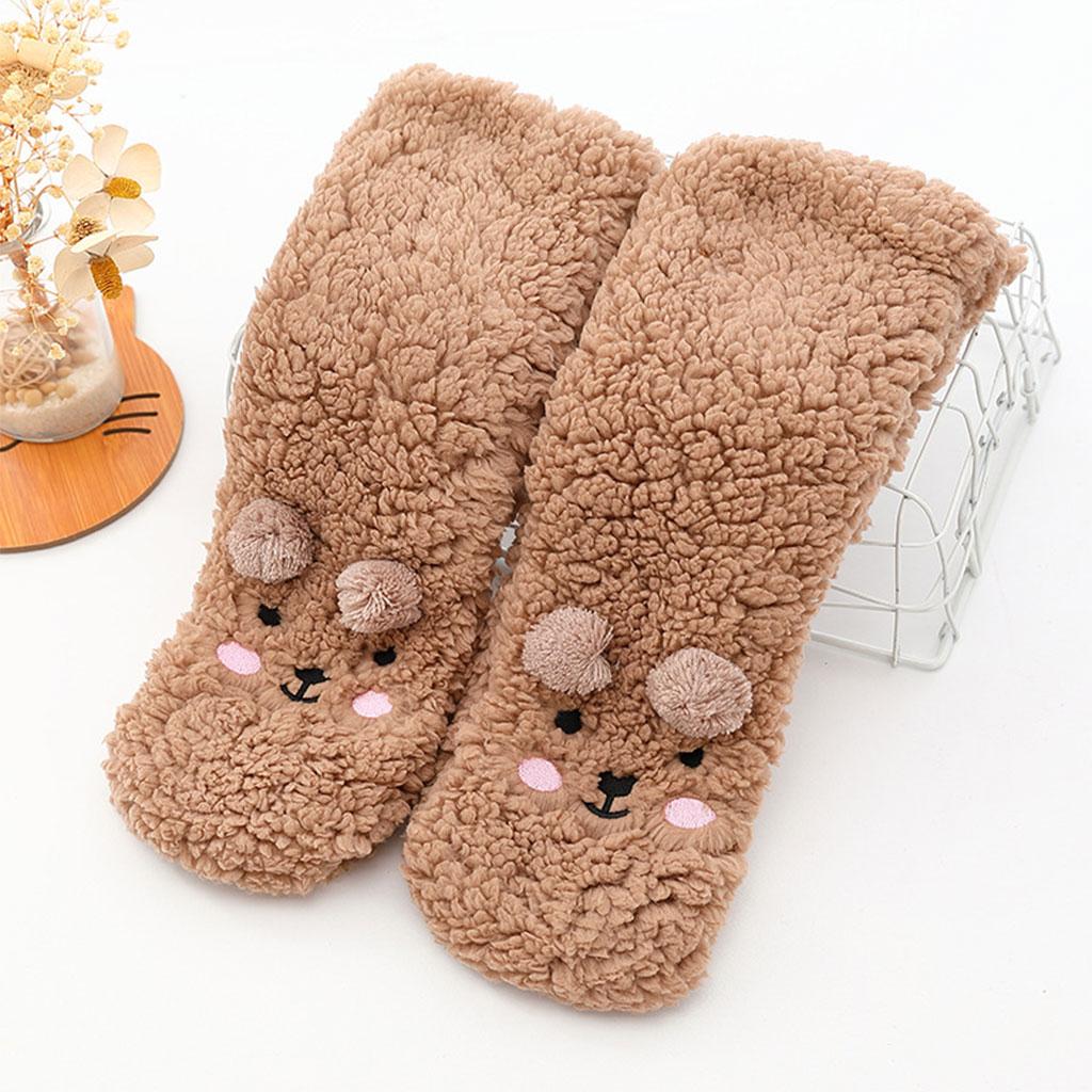 Coral Fleece Socks Thick Little Bear Warm Cozy for Work Sleeping Winter Brown