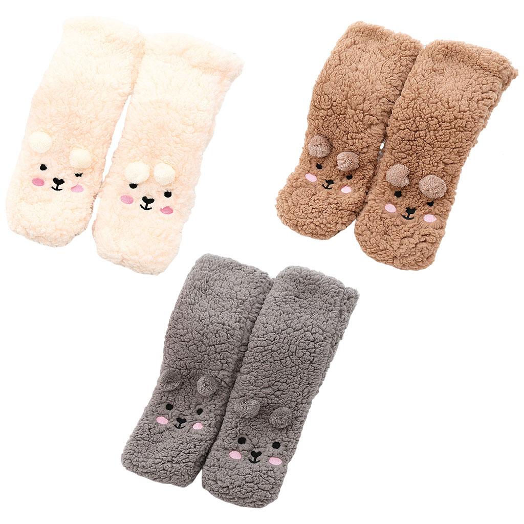 Coral Fleece Socks Thick Little Bear Warm Cozy for Work Sleeping Winter Brown