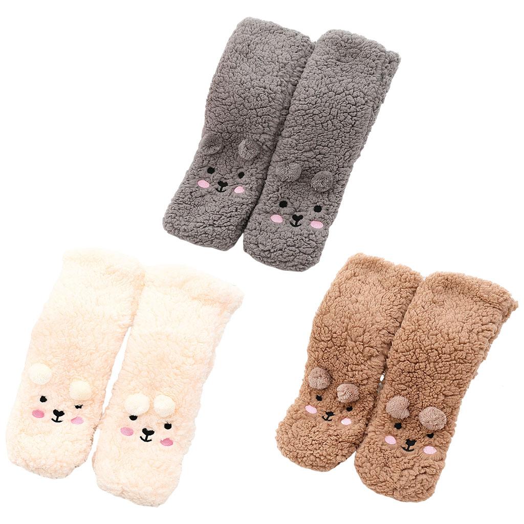 Coral Fleece Socks Thick Little Bear Warm Cozy for Work Sleeping Winter Brown