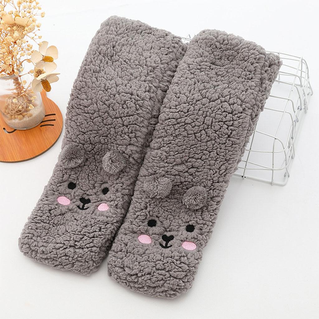 Coral Fleece Socks Thick Little Bear Warm Cozy for Work Sleeping Winter Grey