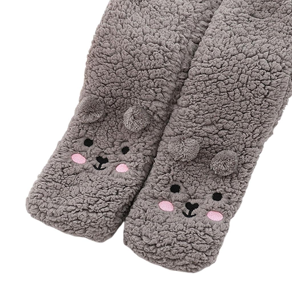 Coral Fleece Socks Thick Little Bear Warm Cozy for Work Sleeping Winter Grey