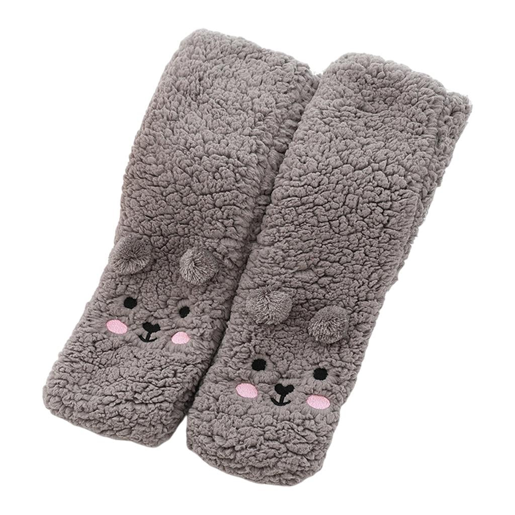Coral Fleece Socks Thick Little Bear Warm Cozy for Work Sleeping Winter Grey