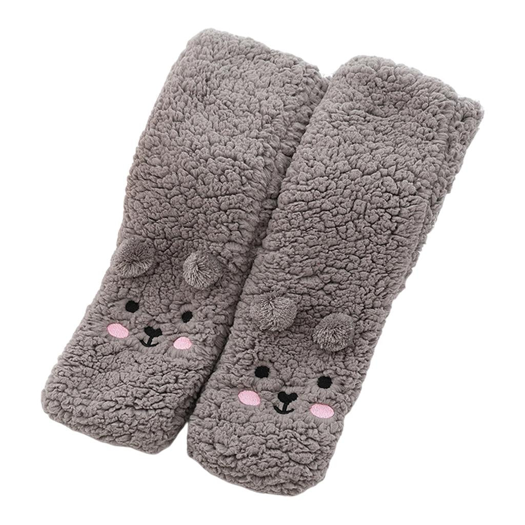 Coral Fleece Socks Thick Little Bear Warm Cozy for Work Sleeping Winter Grey