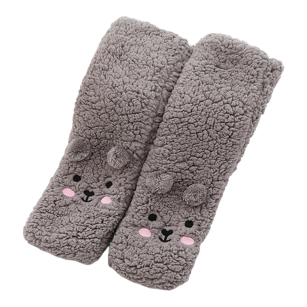 Coral Fleece Socks Thick Little Bear Warm Cozy for Work Sleeping Winter Grey