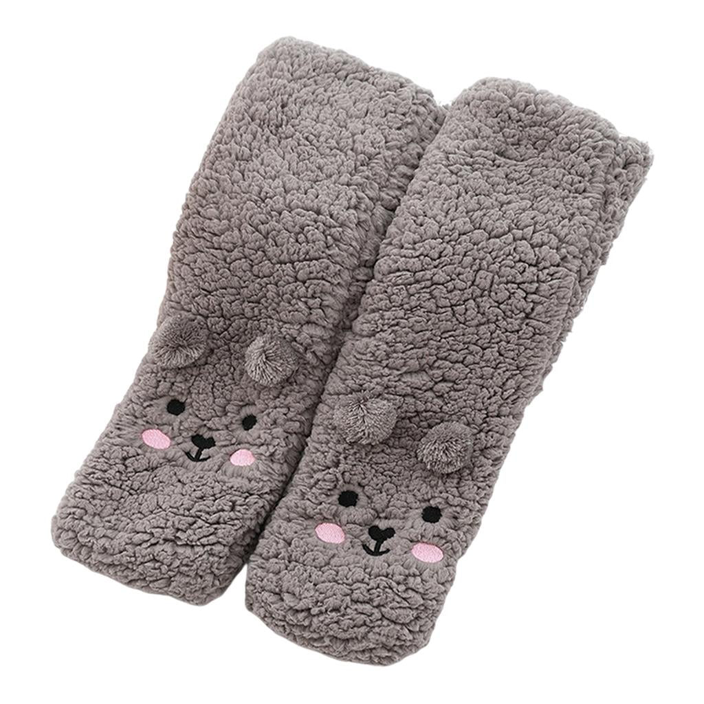 Coral Fleece Socks Thick Little Bear Warm Cozy for Work Sleeping Winter Grey