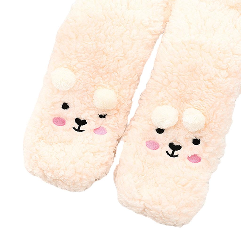 Coral Fleece Socks Thick Little Bear Warm Cozy for Work Sleeping Winter White