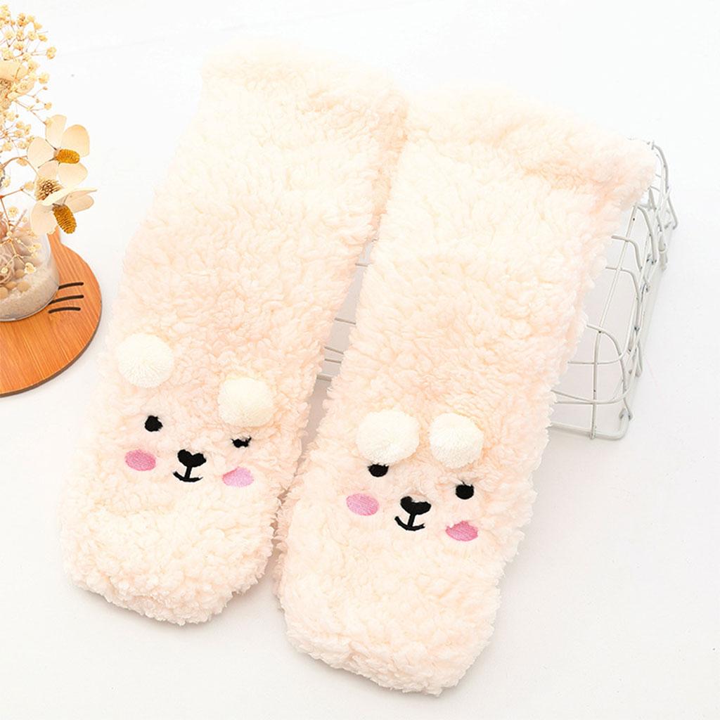 Coral Fleece Socks Thick Little Bear Warm Cozy for Work Sleeping Winter White