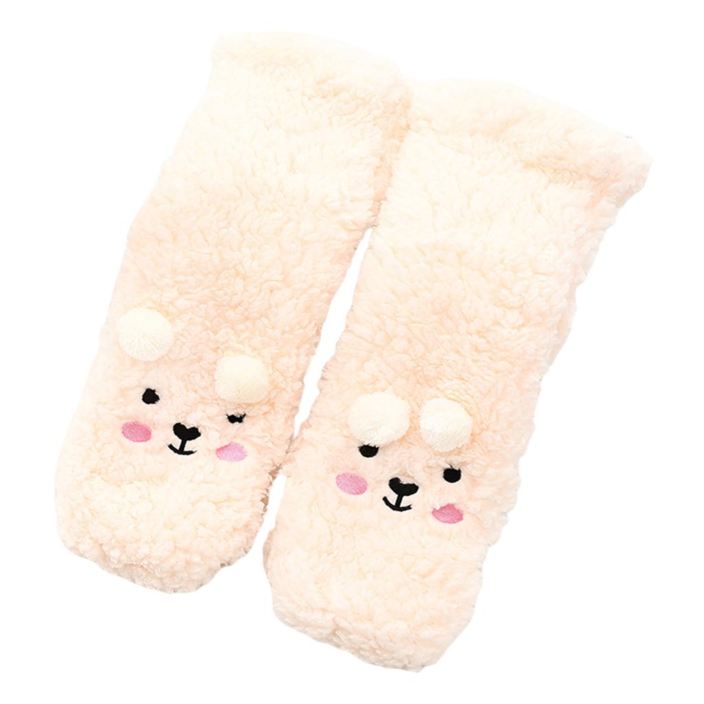 Coral Fleece Socks Thick Little Bear Warm Cozy for Work Sleeping Winter White