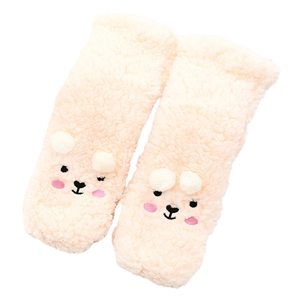 Coral Fleece Socks Thick Little Bear Warm Cozy for Work Sleeping Winter White