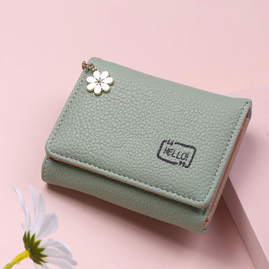 Women Wallet Mini Folding PU Leather Short with ID Window Coin Purse Green