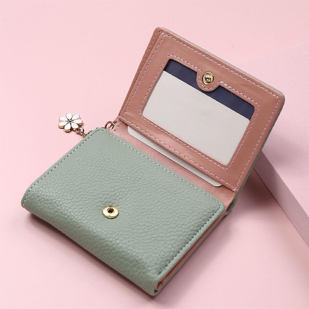 Women Wallet Mini Folding PU Leather Short with ID Window Coin Purse Green