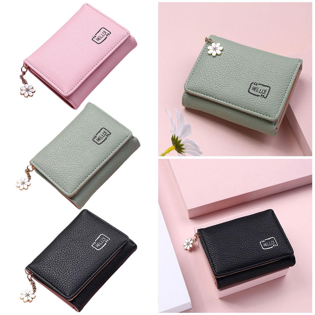 Women Wallet Mini Folding PU Leather Short with ID Window Coin Purse Green
