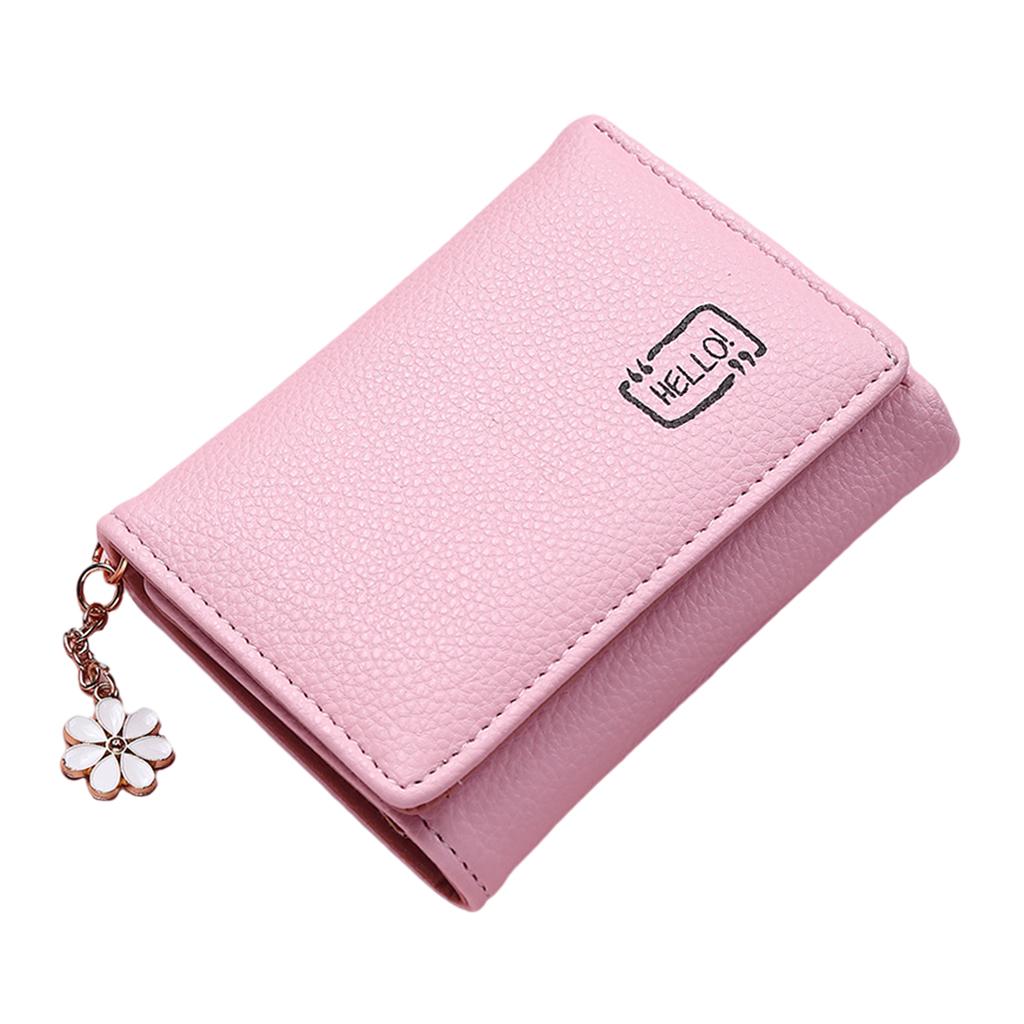 Women Wallet Mini Folding PU Leather Short with ID Window Coin Purse Pink