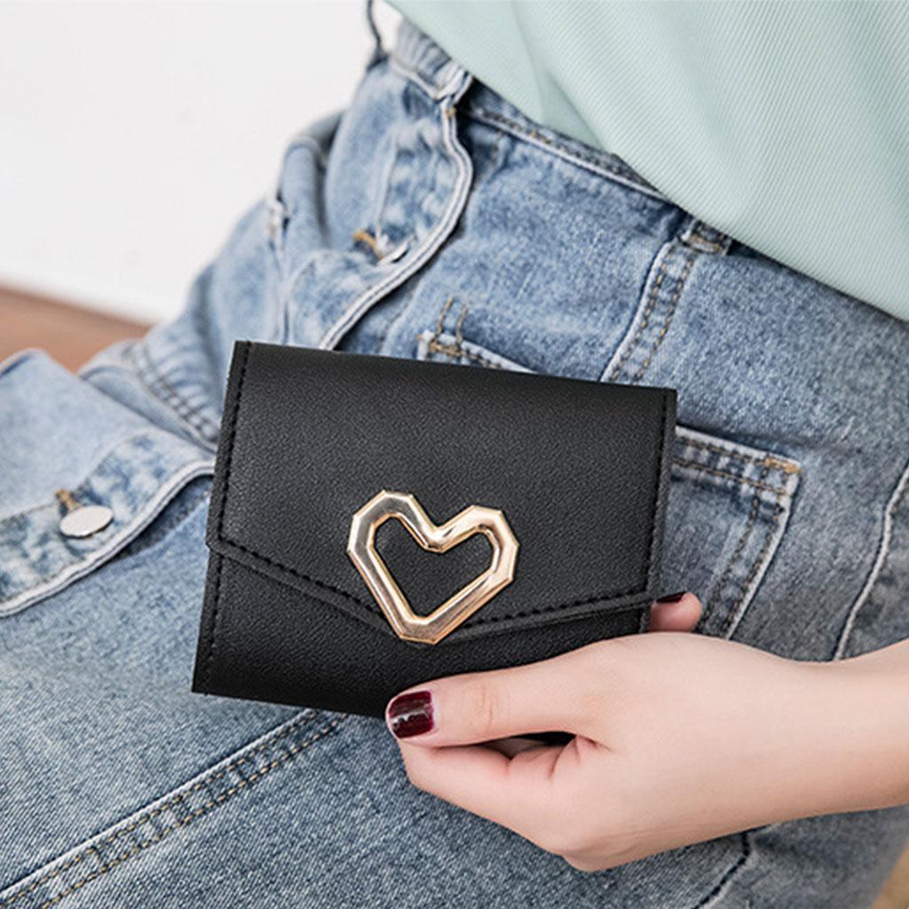Mini Women Wallet Card Holder Trifold Wallet Folding Clutch Bag Black
