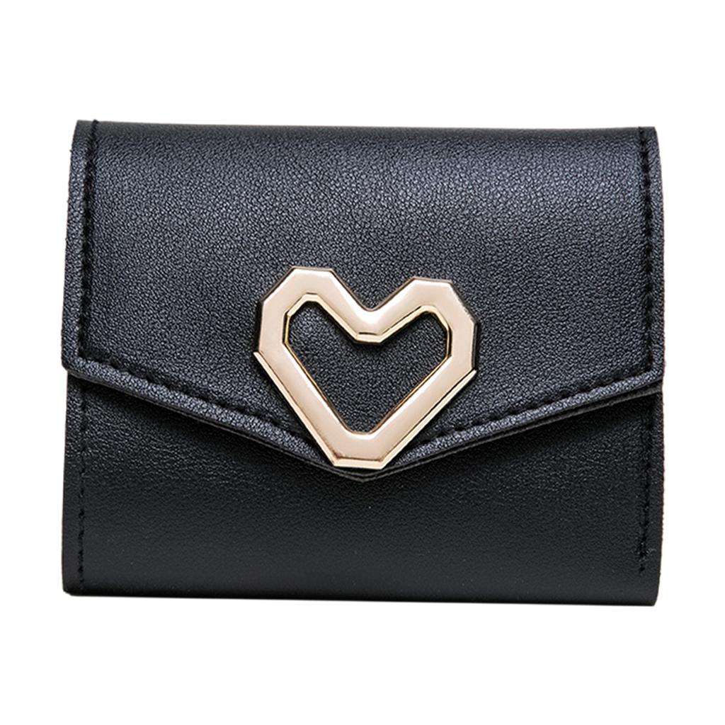 Mini Women Wallet Card Holder Trifold Wallet Folding Clutch Bag Black