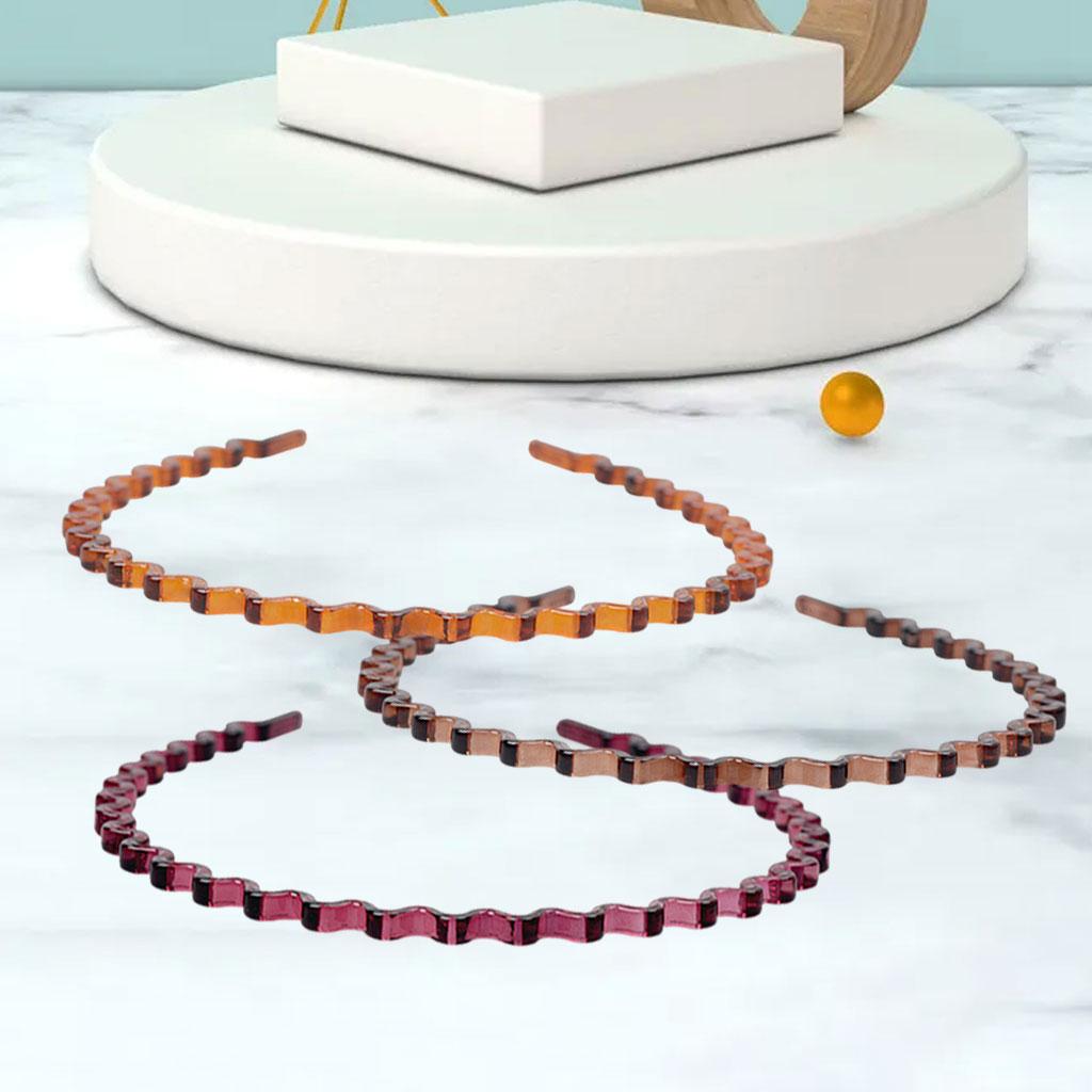 3Pcs Simple Hair Headband Wavy Hoop Band Multicolor Women Yellow brown red 2