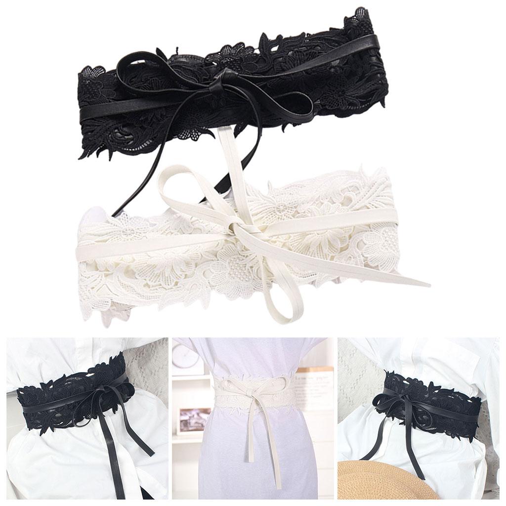 Women Lace Waist Belt Wrap Around Tie Obi Cinch Waistband Boho Women Belt Black