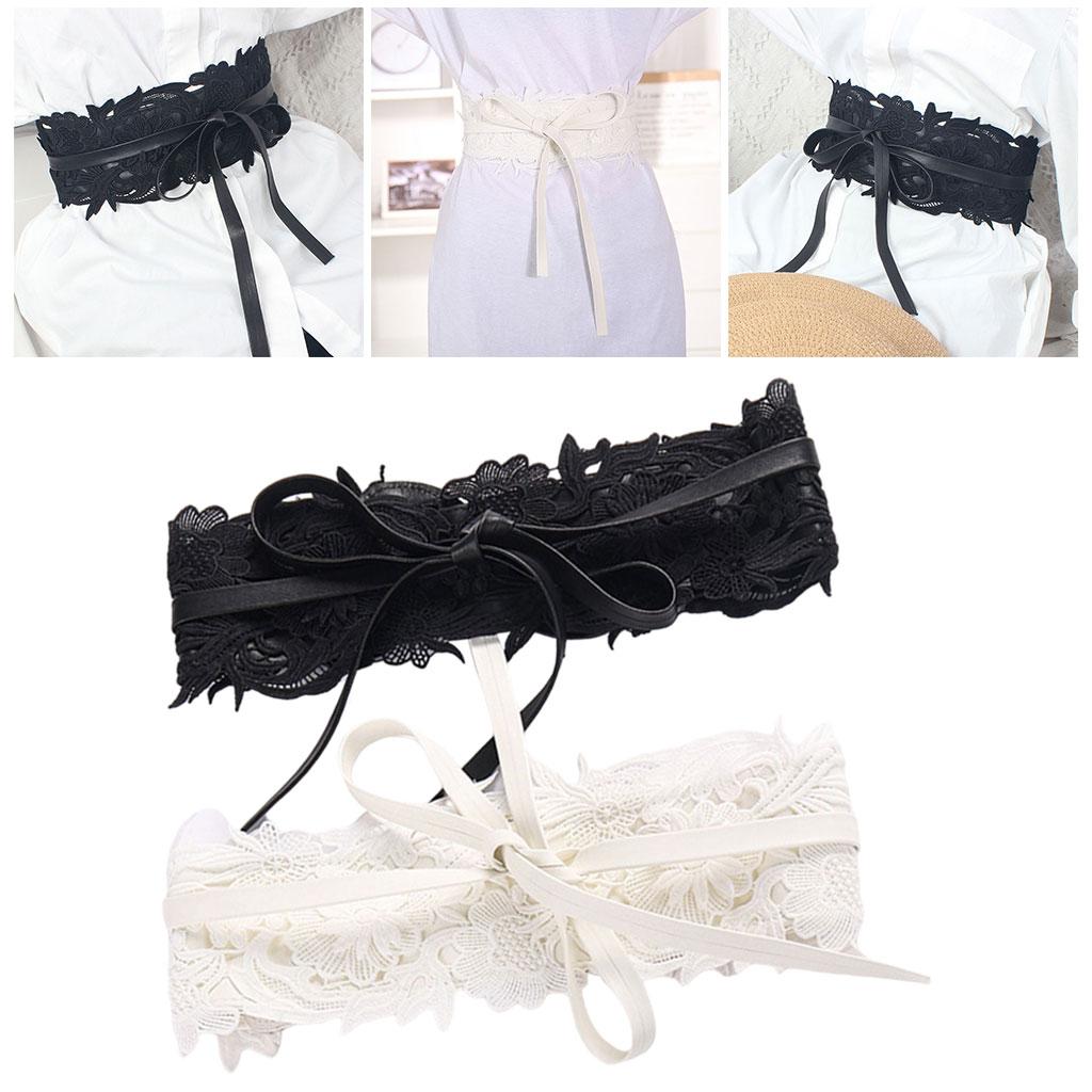 Women Lace Waist Belt Wrap Around Tie Obi Cinch Waistband Boho Women Belt Black