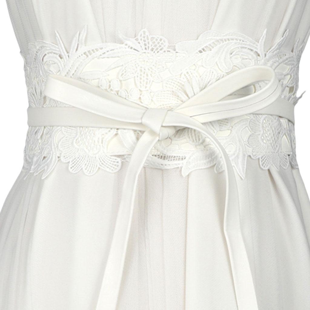 Women Lace Waist Belt Wrap Around Tie Obi Cinch Waistband Boho Women Belt White