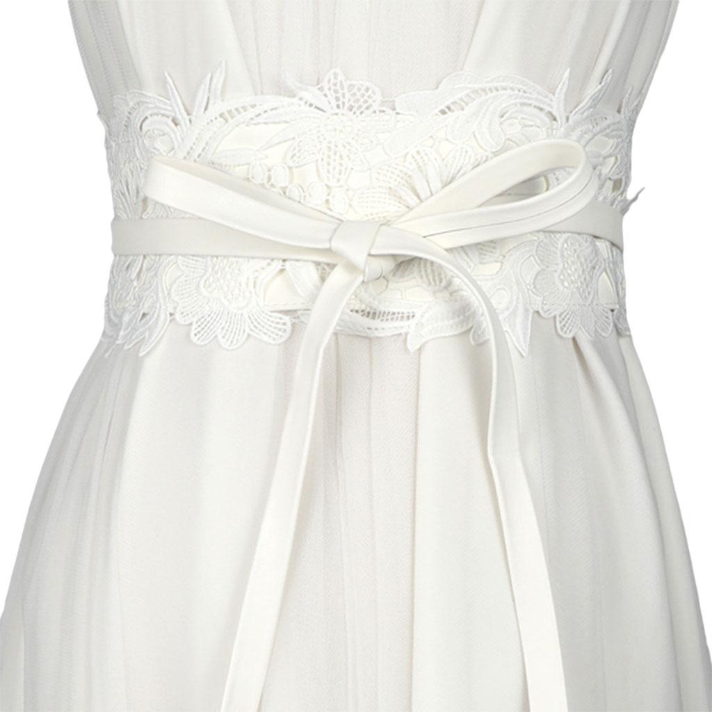 Women Lace Waist Belt Wrap Around Tie Obi Cinch Waistband Boho Women Belt White