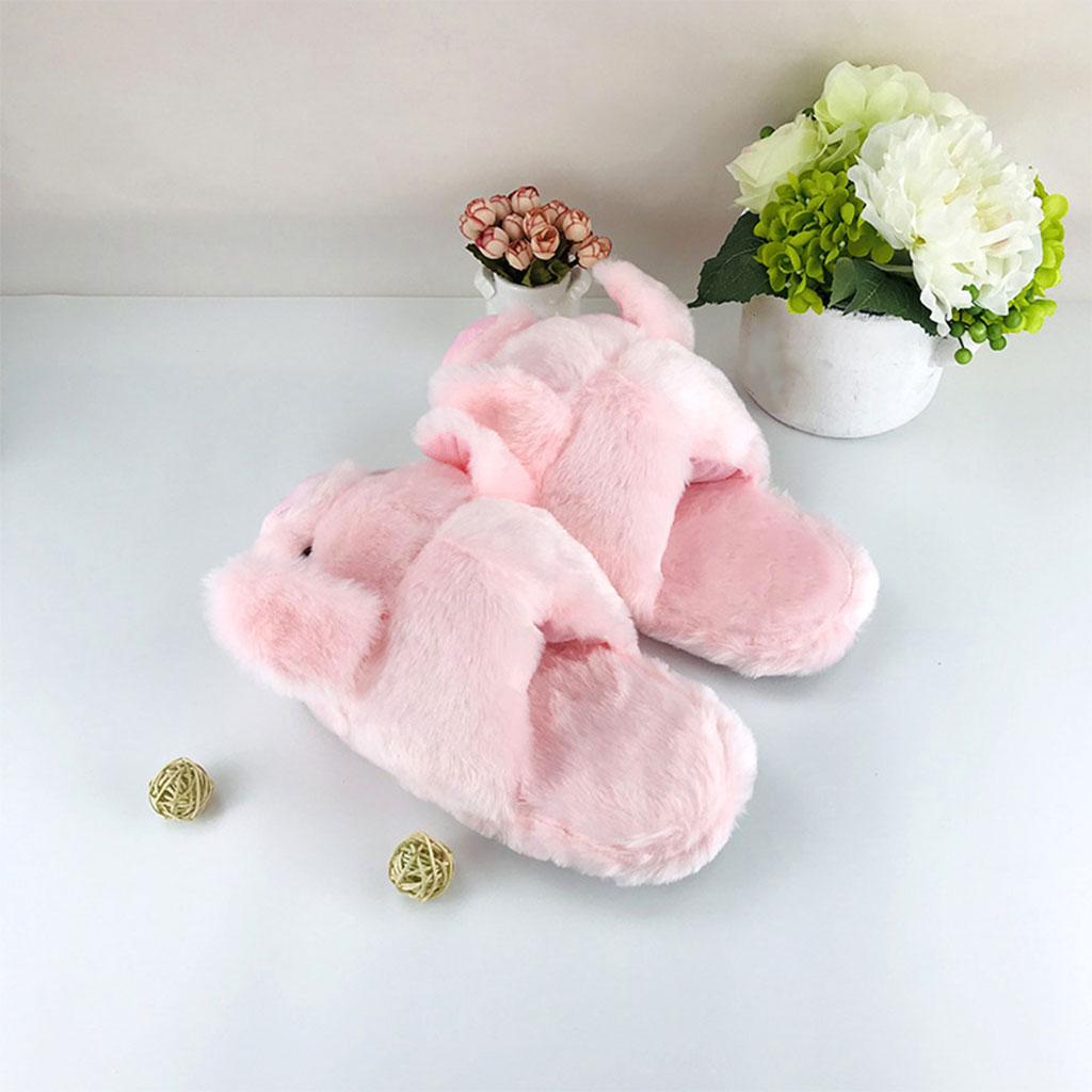 Cartoon Warm Slippers Pink Pig Shape Soft Fall Winter Bedroom Women Shoes