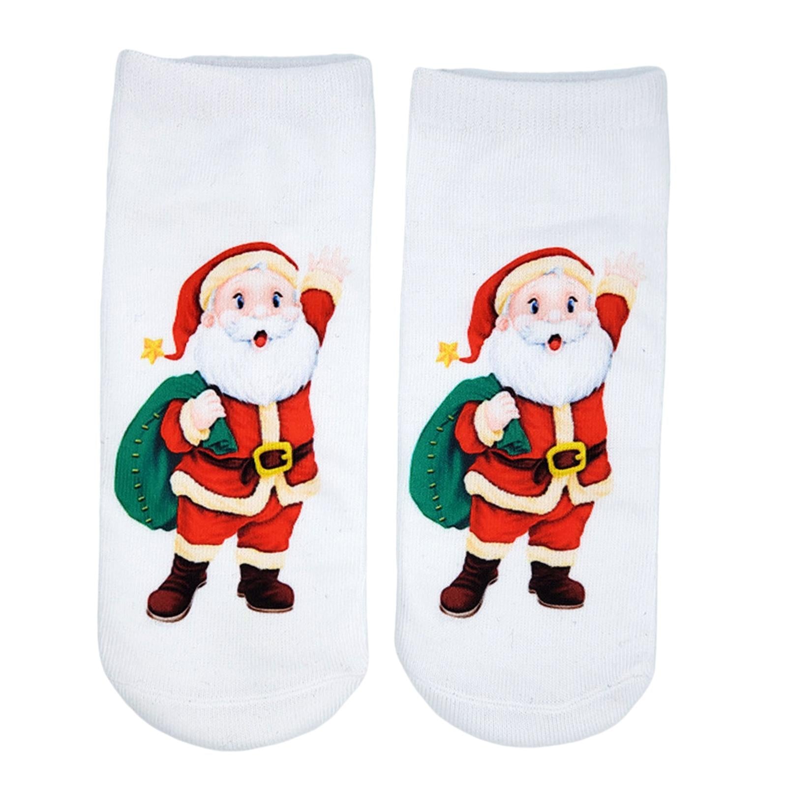 Fashion Low Crew Socks Chrismas Short Sock Breathable for Girls Boys Men Santa White