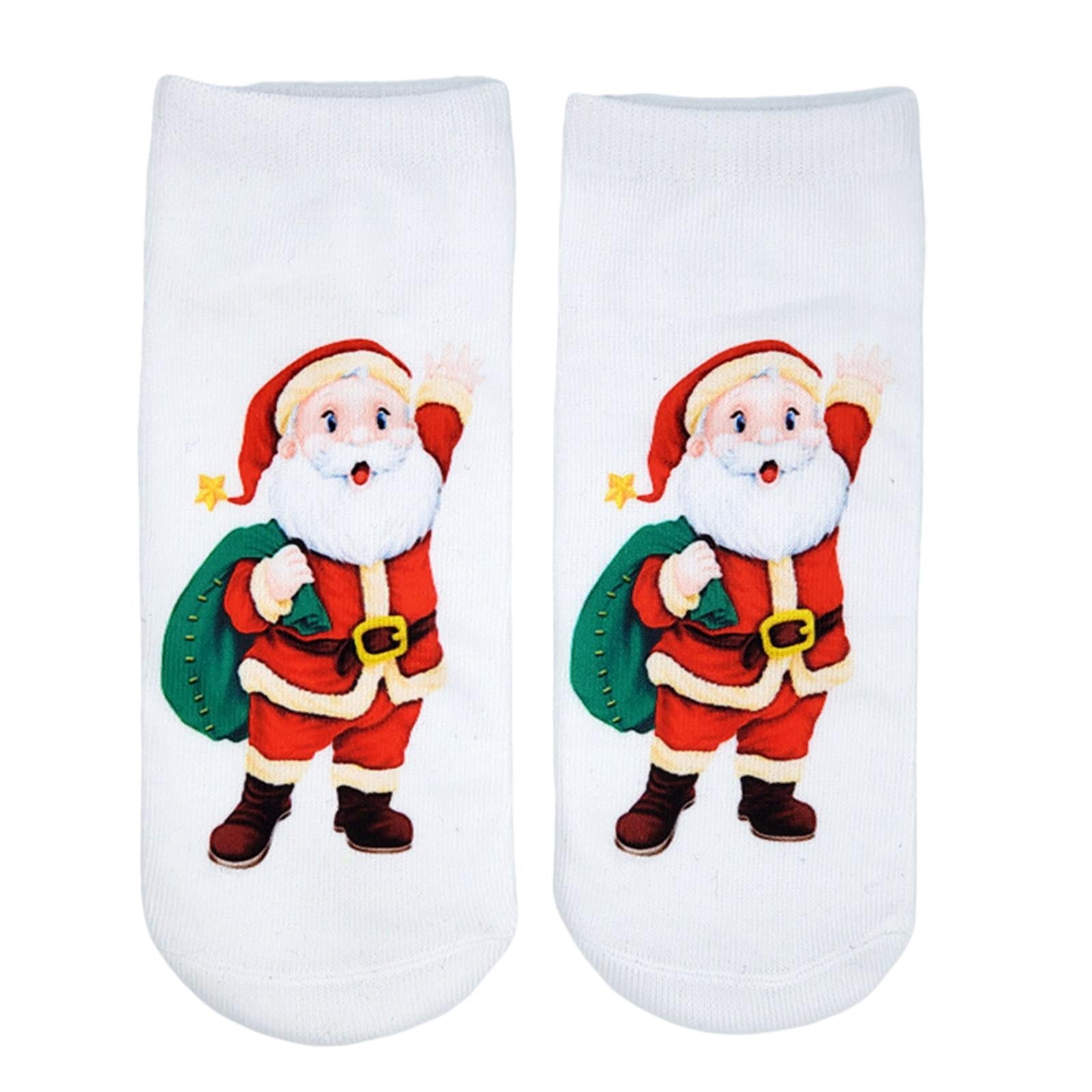 Fashion Low Crew Socks Chrismas Short Sock Breathable for Girls Boys Men Santa White