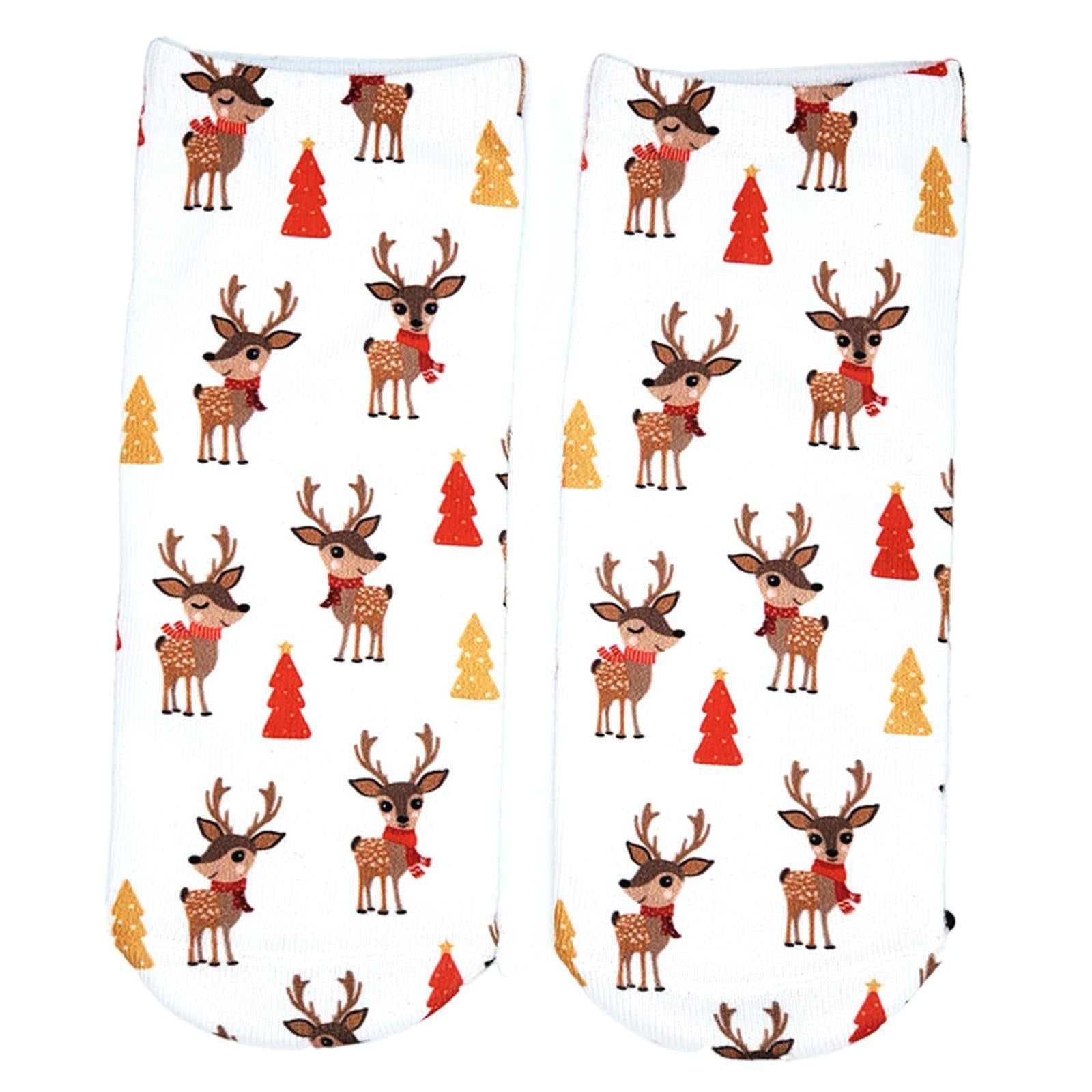 Fashion Low Crew Socks Chrismas Short Sock Breathable for Girls Boys Men Cute Deer White
