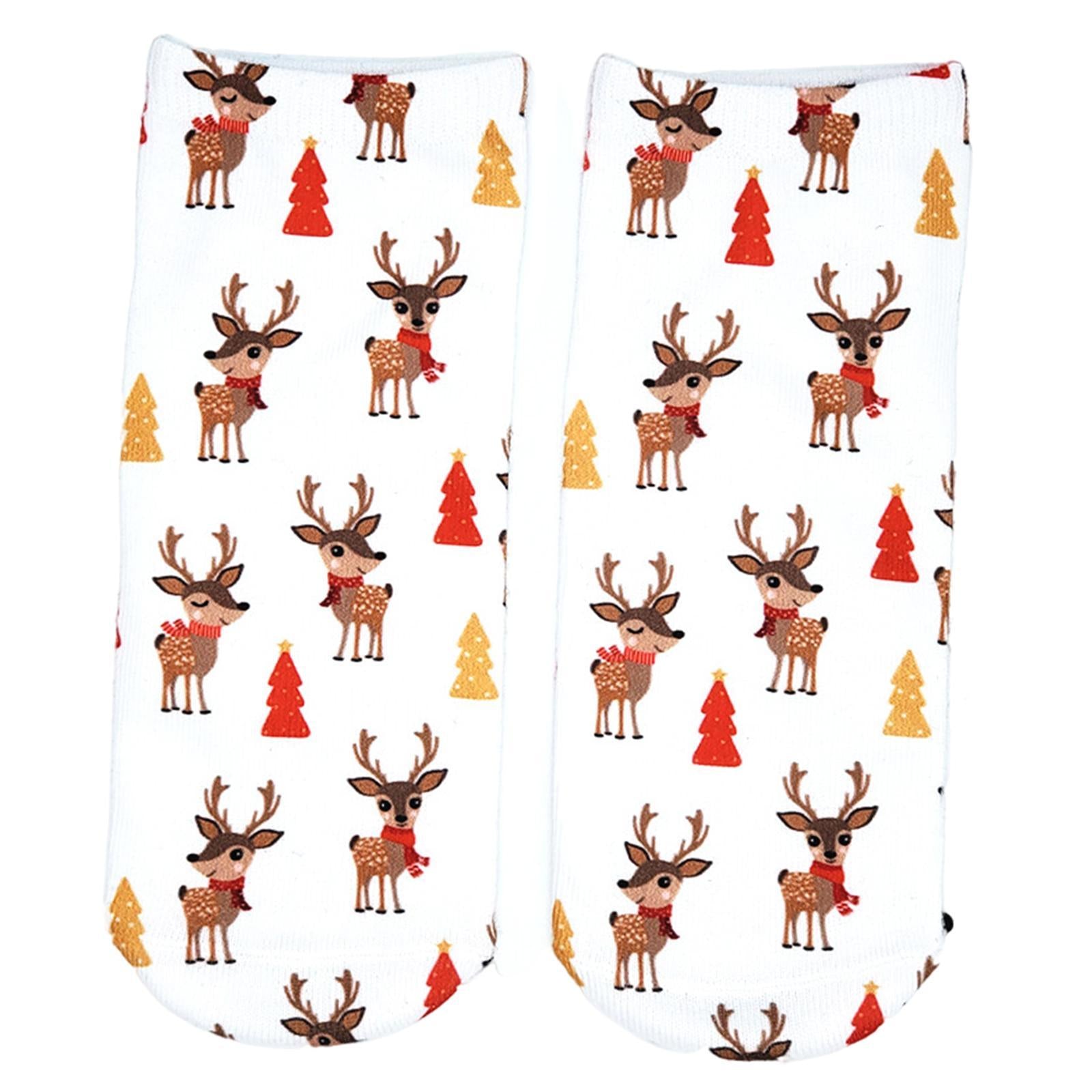 Fashion Low Crew Socks Chrismas Short Sock Breathable for Girls Boys Men Cute Deer White